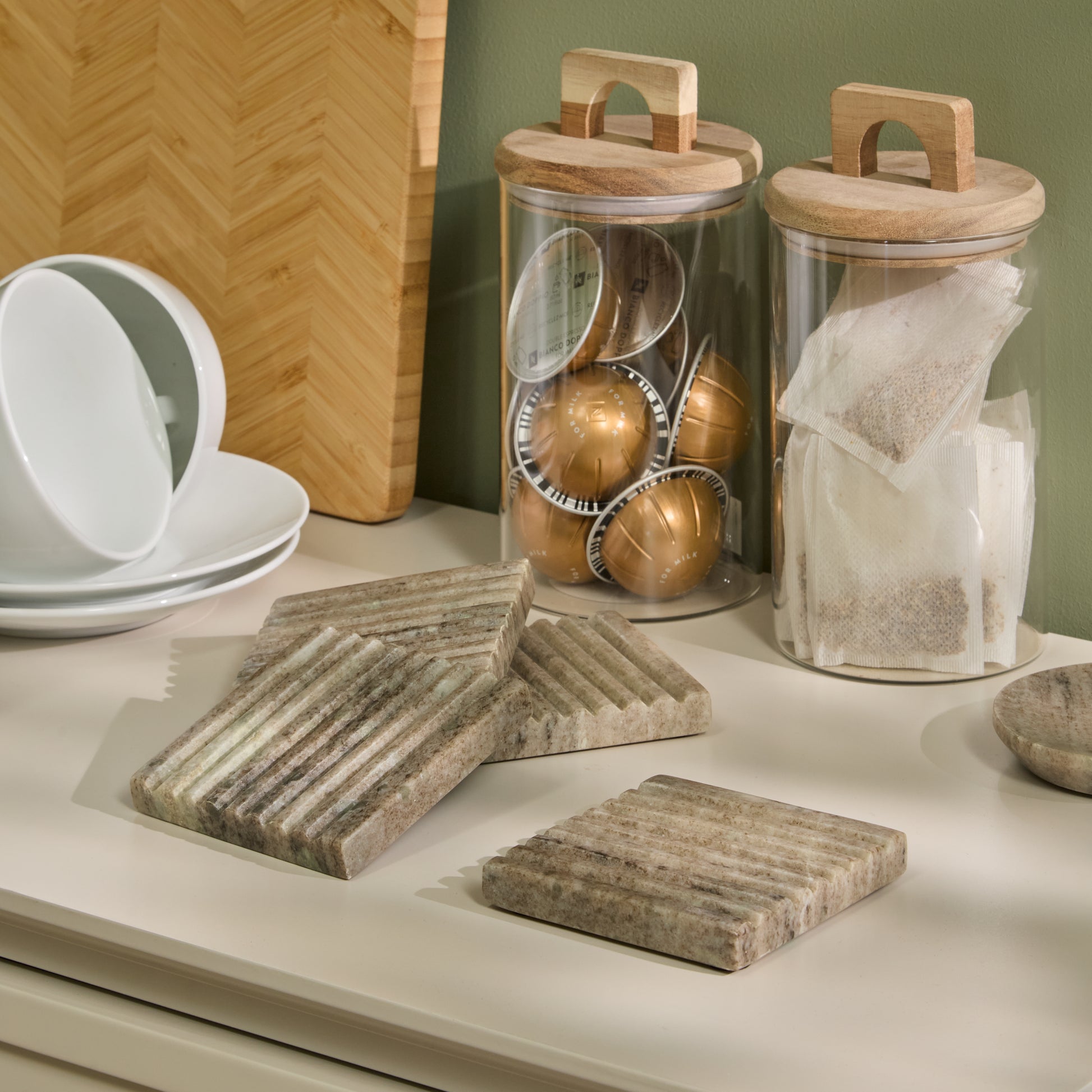 Tiree 10cm Set of 4 Square Coasters - Beige Marble - Laura James 