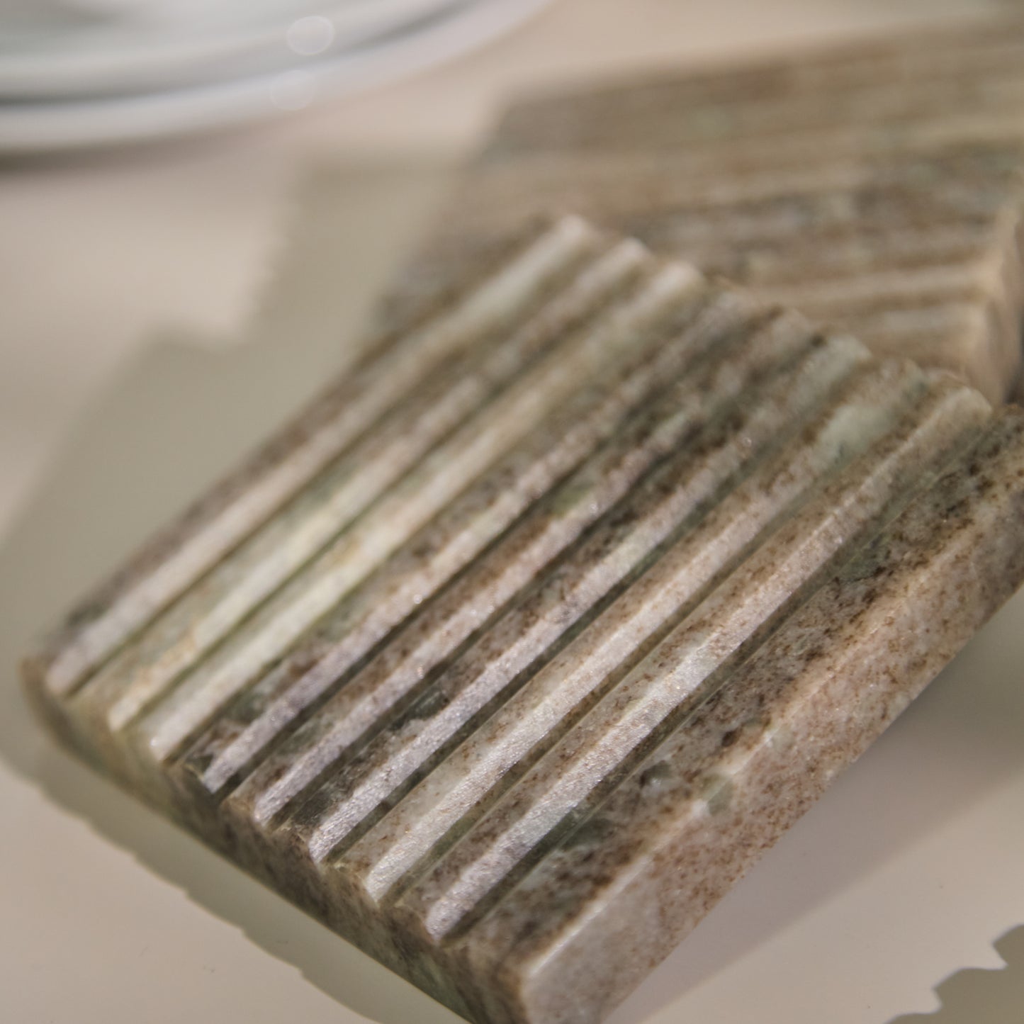 Tiree 10cm Set of 4 Square Coasters - Beige Marble - Laura James 