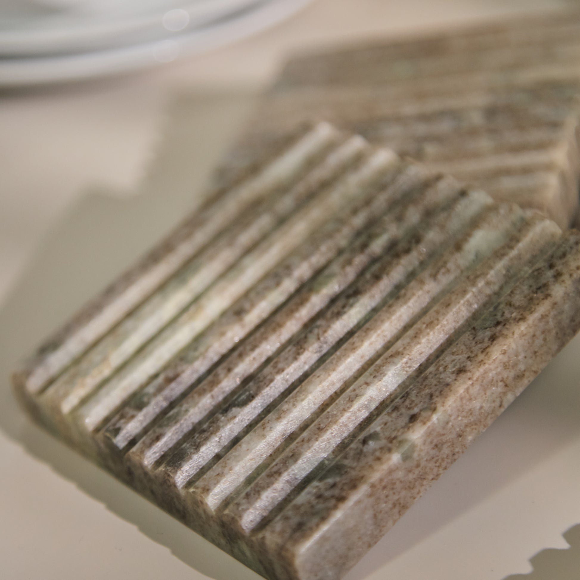 Tiree 10cm Set of 4 Square Coasters - Beige Marble - Laura James 