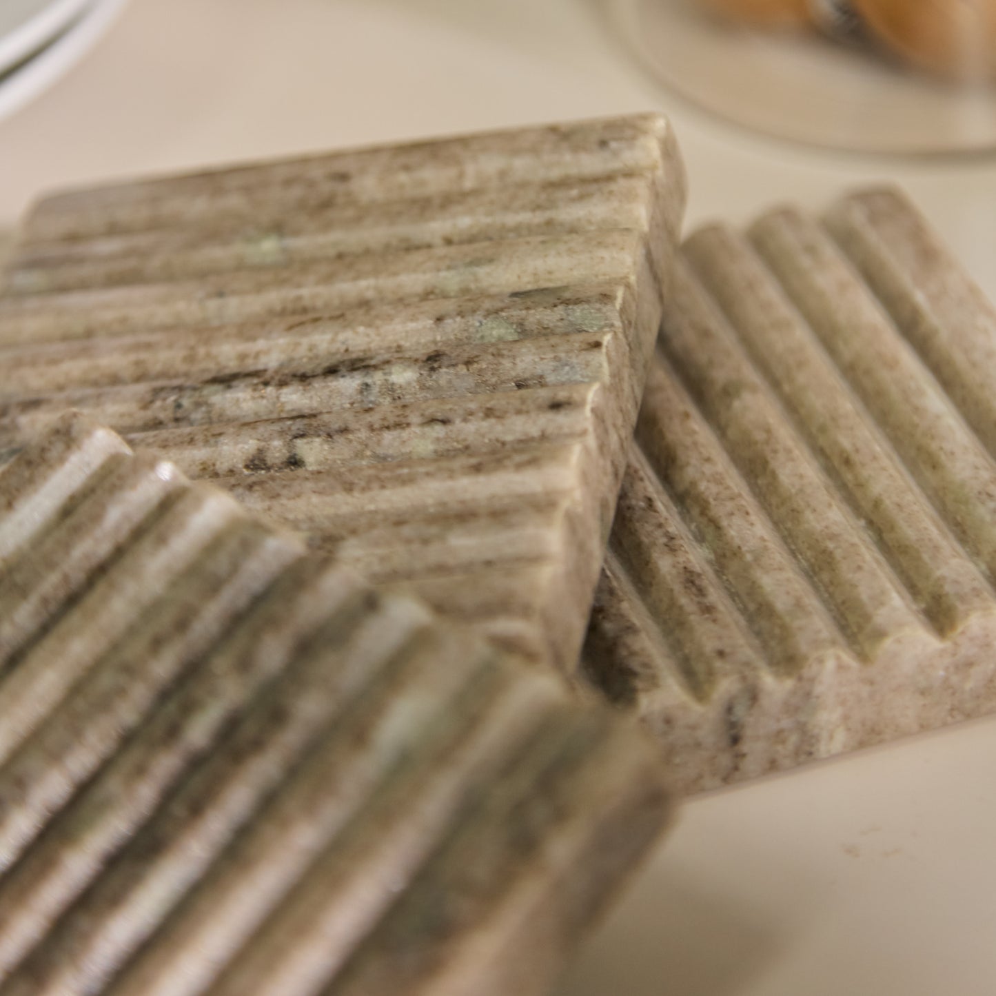 Tiree 10cm Set of 4 Square Coasters - Beige Marble - Laura James 