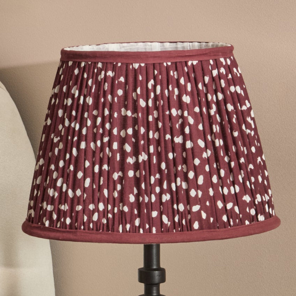 Nimana 30cm Gathered Lamp Shade - Burgundy Spot - Laura James 