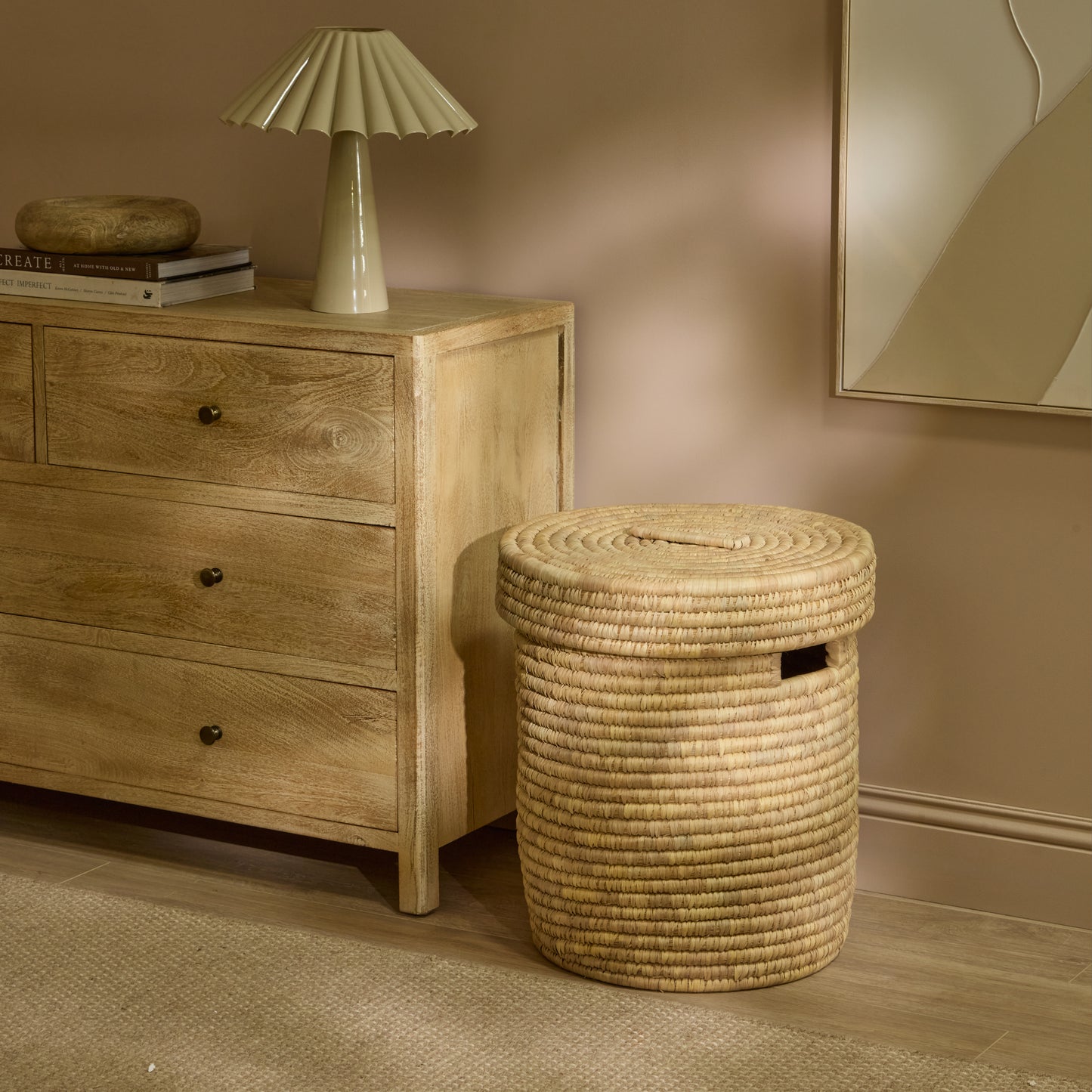 Kasheli 50cm Round Laundry Basket - Natural Date Leaf - Laura James 