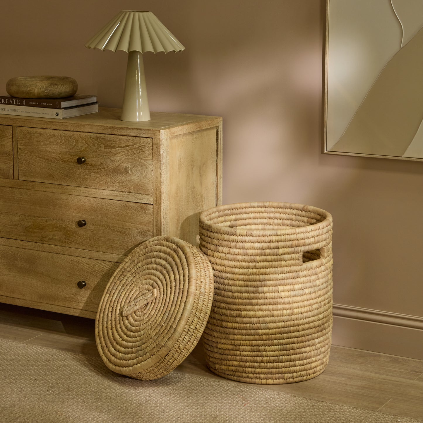 Kasheli 50cm Round Laundry Basket - Natural Date Leaf - Laura James 
