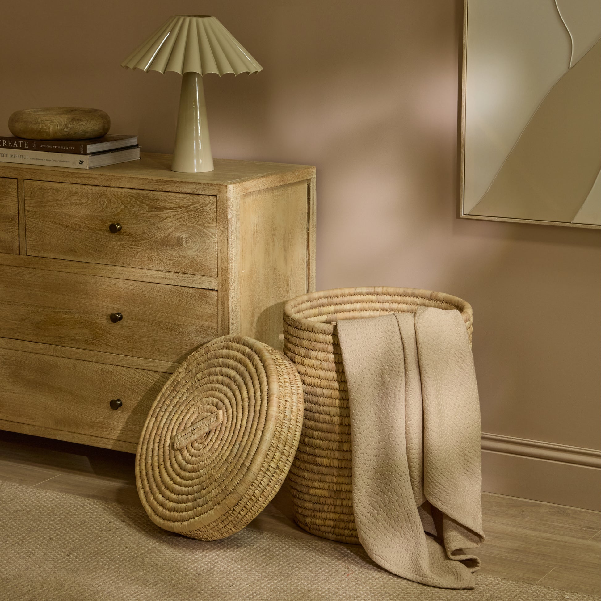 Kasheli 50cm Round Laundry Basket - Natural Date Leaf - Laura James 