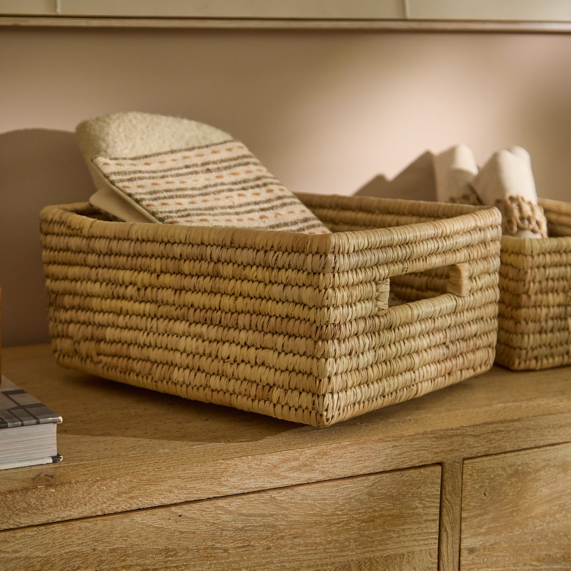 Kasheli 40x35cm Rectangular Basket - Natural Date Leaf - Laura James 