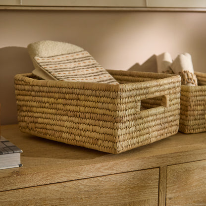 Kasheli 40x35cm Rectangular Basket - Natural Date Leaf - Laura James 