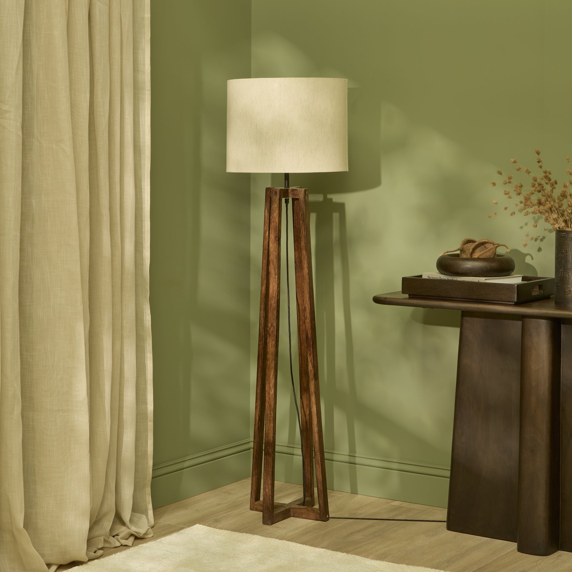 Konduru 150cm Floor Lamp Base - Natural Fabric and Darkened Mango Wood - Laura James 