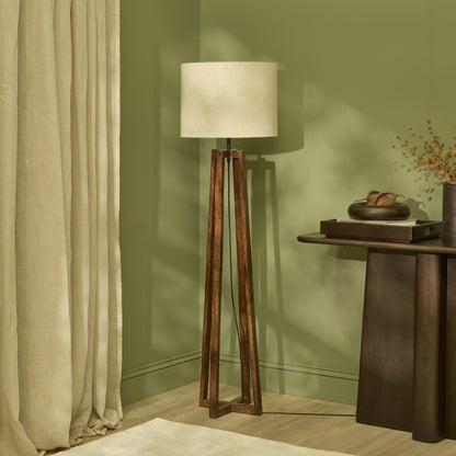 Konduru 150cm Floor Lamp Base - Natural Fabric and Darkened Mango Wood - Laura James 