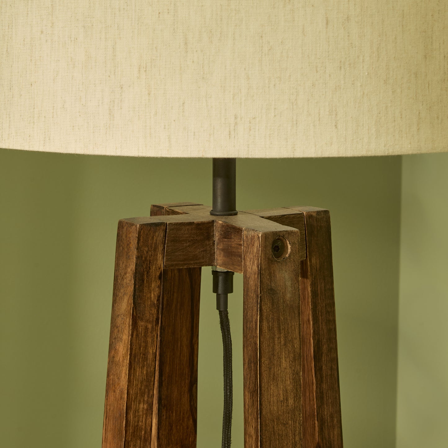 Konduru 150cm Floor Lamp Base - Natural Fabric and Darkened Mango Wood - Laura James 