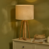 Konduru 70cm Table Lamp - Natural Fabric and Natural Mango Wood - Laura James 