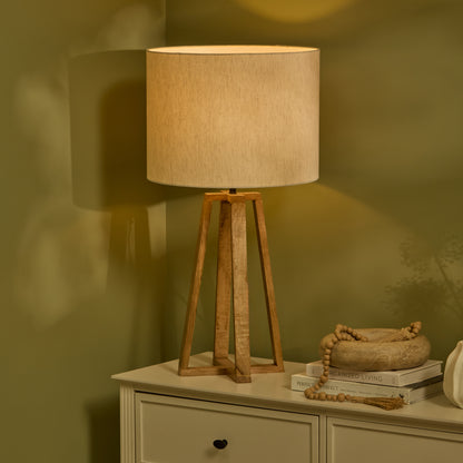 Konduru 70cm Table Lamp - Natural Fabric and Natural Mango Wood - Laura James 