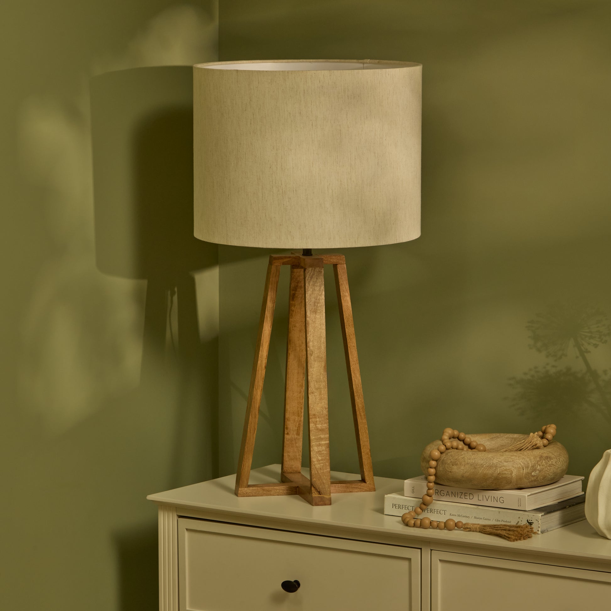 Konduru 70cm Table Lamp - Natural Fabric and Natural Mango Wood - Laura James 
