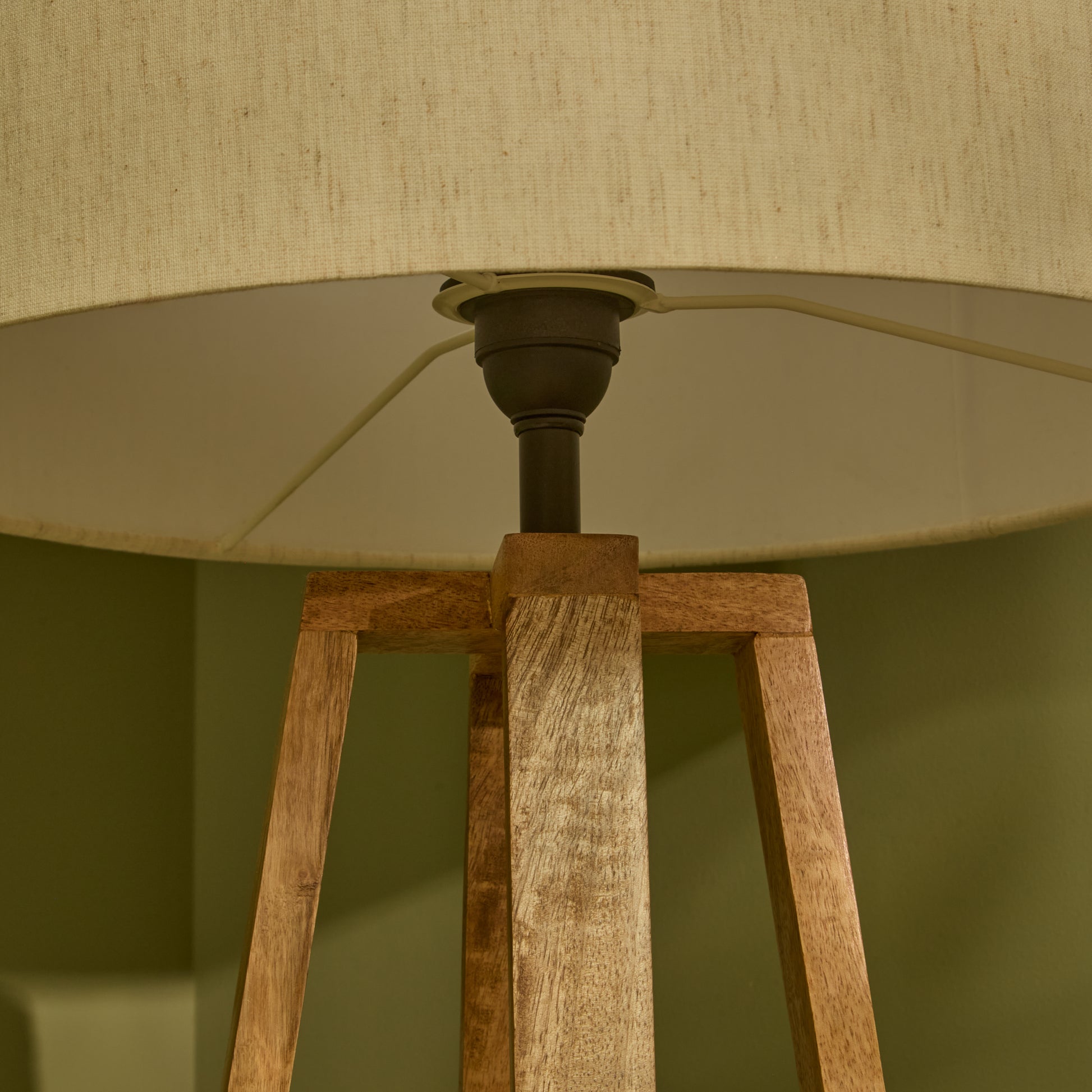 Konduru 70cm Table Lamp - Natural Fabric and Natural Mango Wood - Laura James 