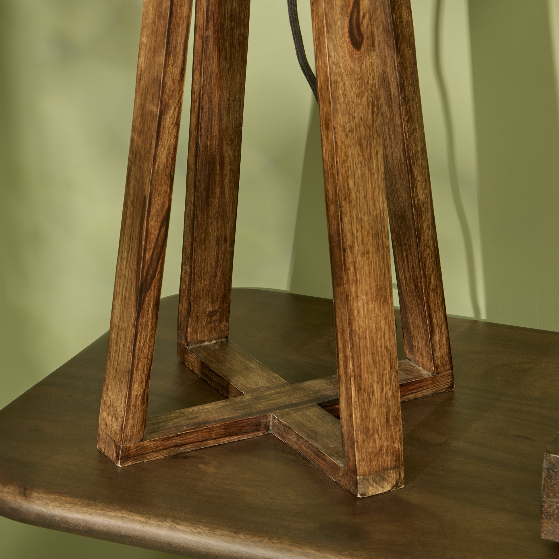 Konduru 70cm Table Lamp - Natural Fabric and Darkened Mango Wood - Laura James 