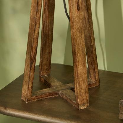 Konduru 70cm Table Lamp - Natural Fabric and Darkened Mango Wood - Laura James 