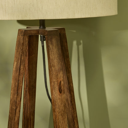 Konduru 70cm Table Lamp - Natural Fabric and Darkened Mango Wood - Laura James 