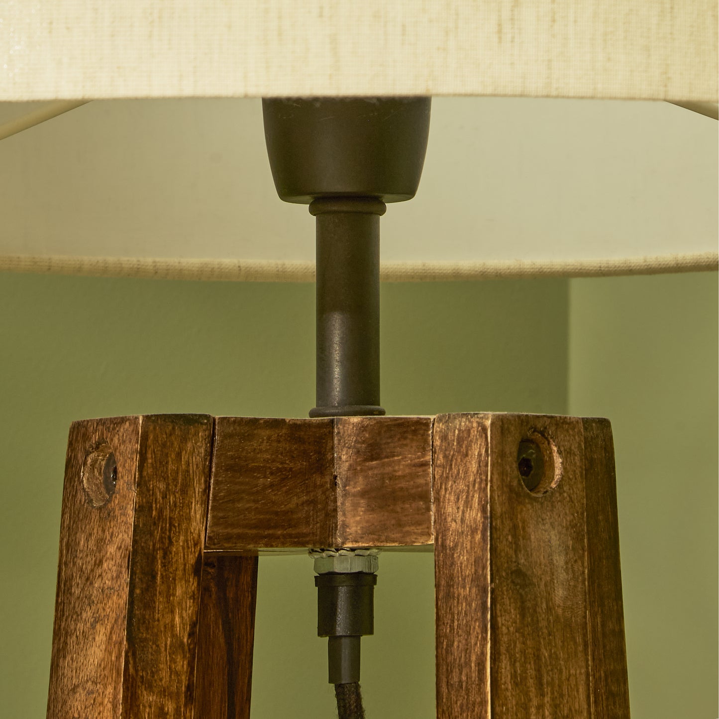 Konduru 70cm Table Lamp - Natural Fabric and Darkened Mango Wood - Laura James 