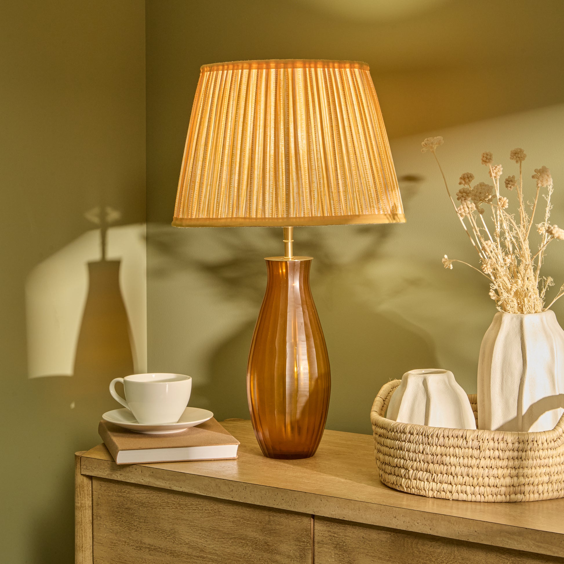 Mandla 40cm Glass Lamp Base - Amber Yellow - Laura James 