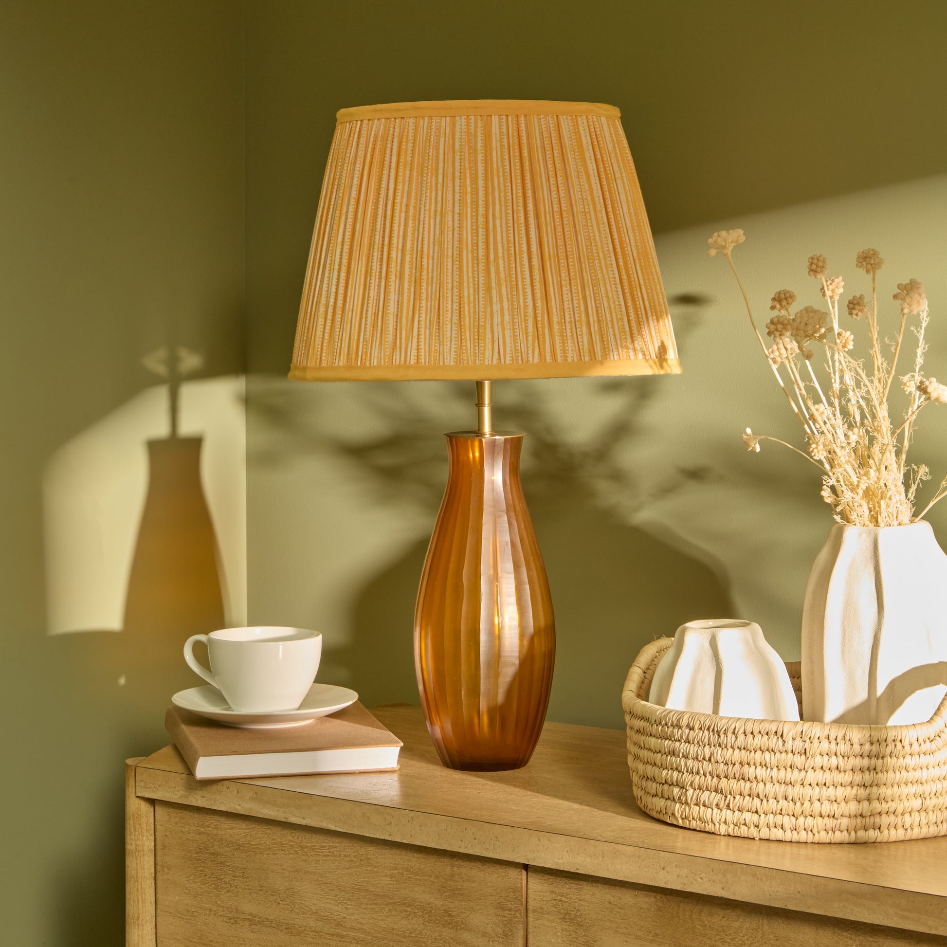 Mandla 40cm Glass Lamp Base - Amber Yellow - Laura James 