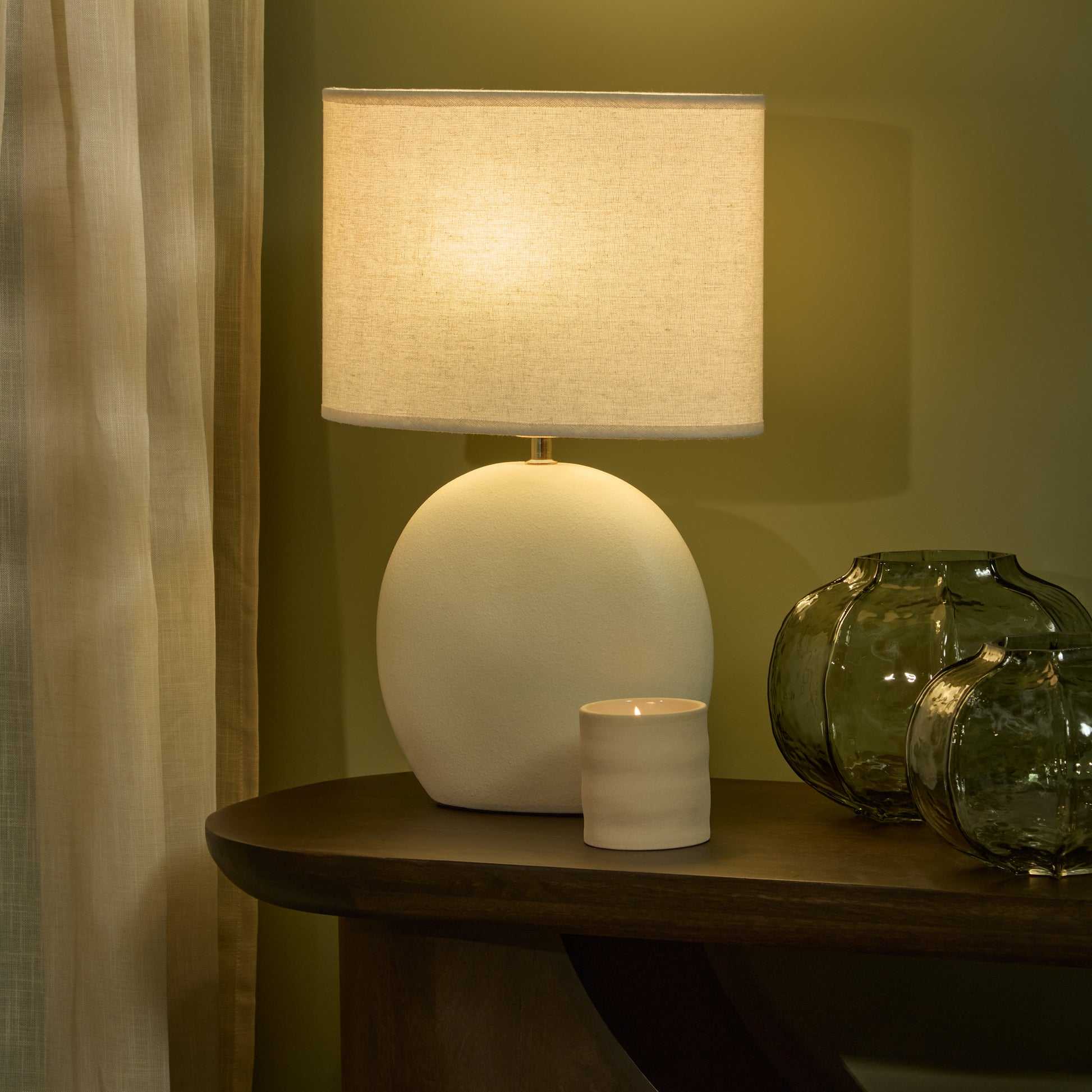 Chesil 51cm Table Lamp - Off White with Alabaster White Linen Shade - Laura James 