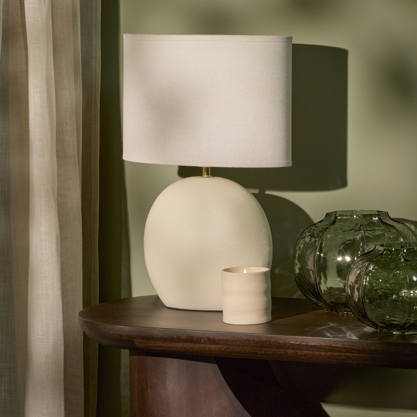 Chesil 51cm Table Lamp - Off White with Alabaster White Linen Shade - Laura James 