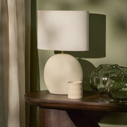 Chesil 51cm Table Lamp - Off White with Alabaster White Linen Shade - Laura James 
