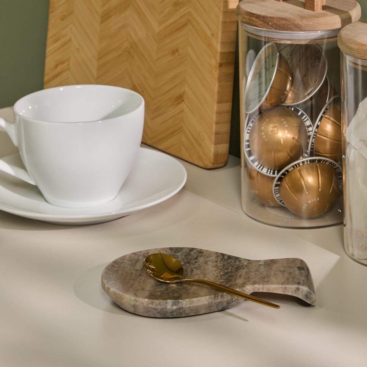 Tiree 15cm Spoon Rest - Beige Marble - Laura James 