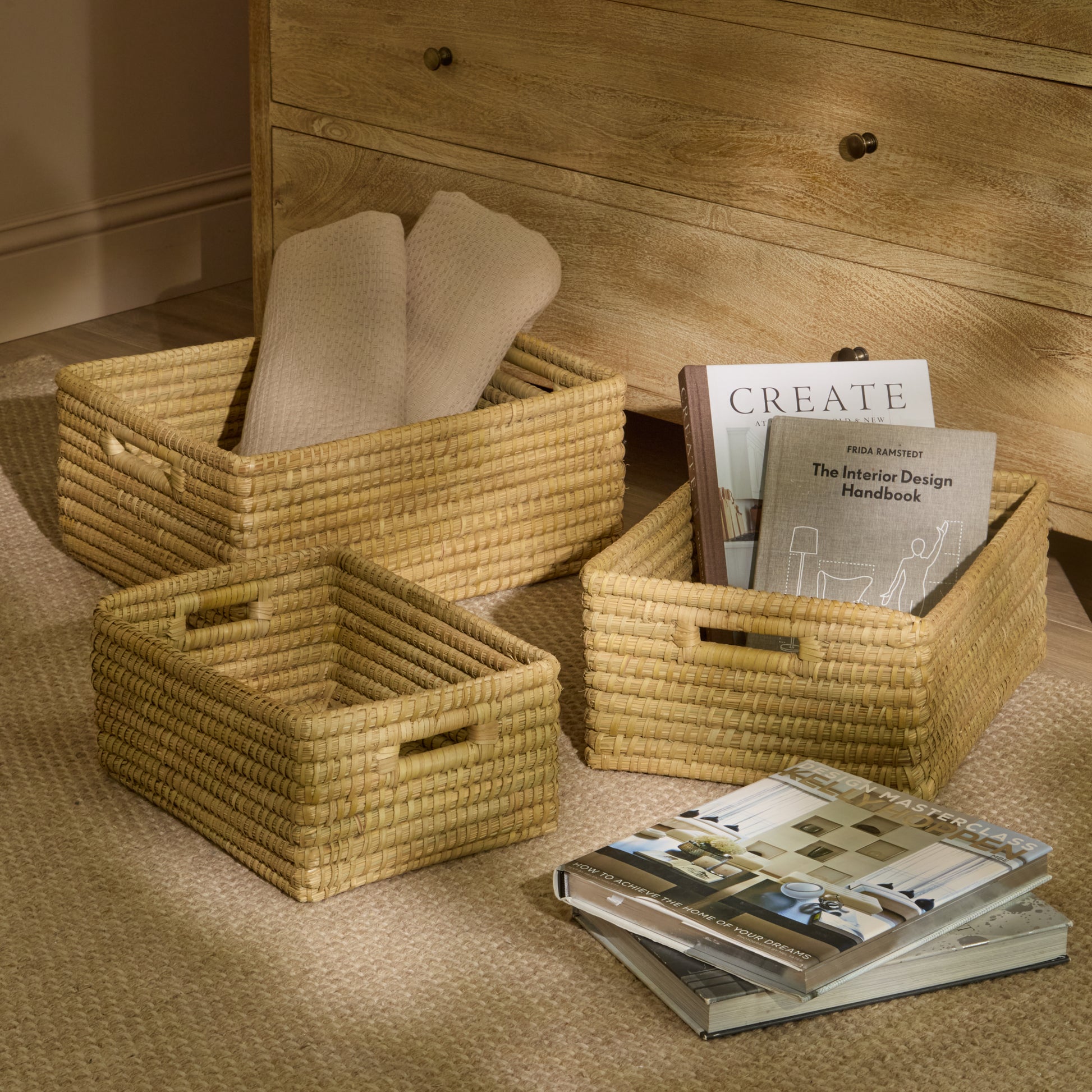 Kalna 40x30cm Rectangular Sea Grass Basket - Natural - Laura James 