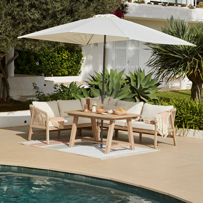 Shiro Wooden Garden Corner Dining Sofa Set with Cream Parasol - Laura James 