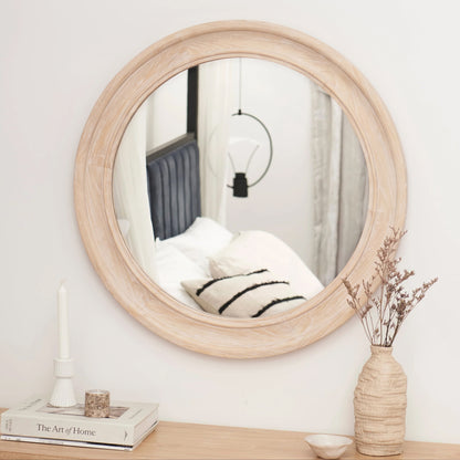 Langton 75cm Wooden Round Mirror - Whitewash - Laura James 