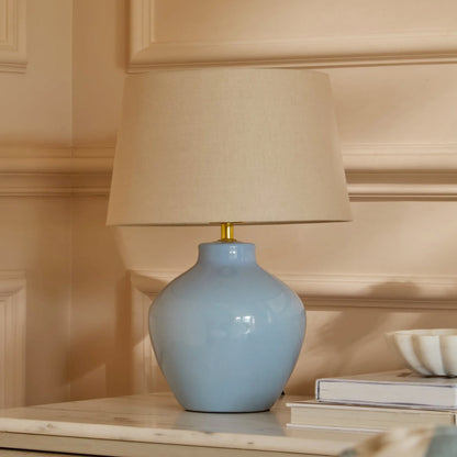 Launton 27cm Ceramic Lamp Base & Coningsby Taupe Cotton Lampshade - 30cm - Laura James 