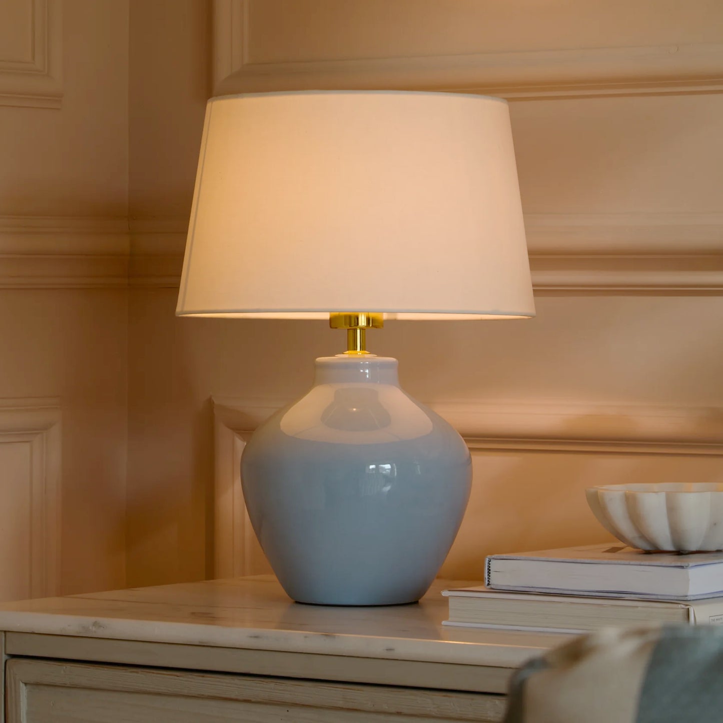 Launton 27cm Ceramic Lamp Base & Coningsby White Lampshade - 30cm - Laura James 