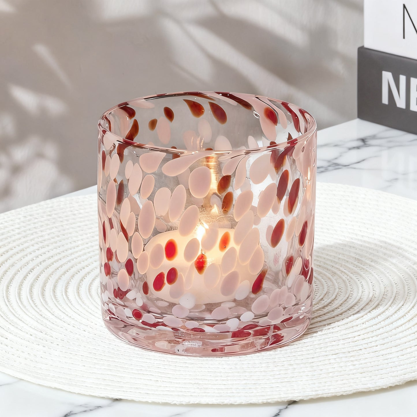 Lazio 10cm Glass Candle Holder - Paprika & Blush Pink Confetti - Laura James 