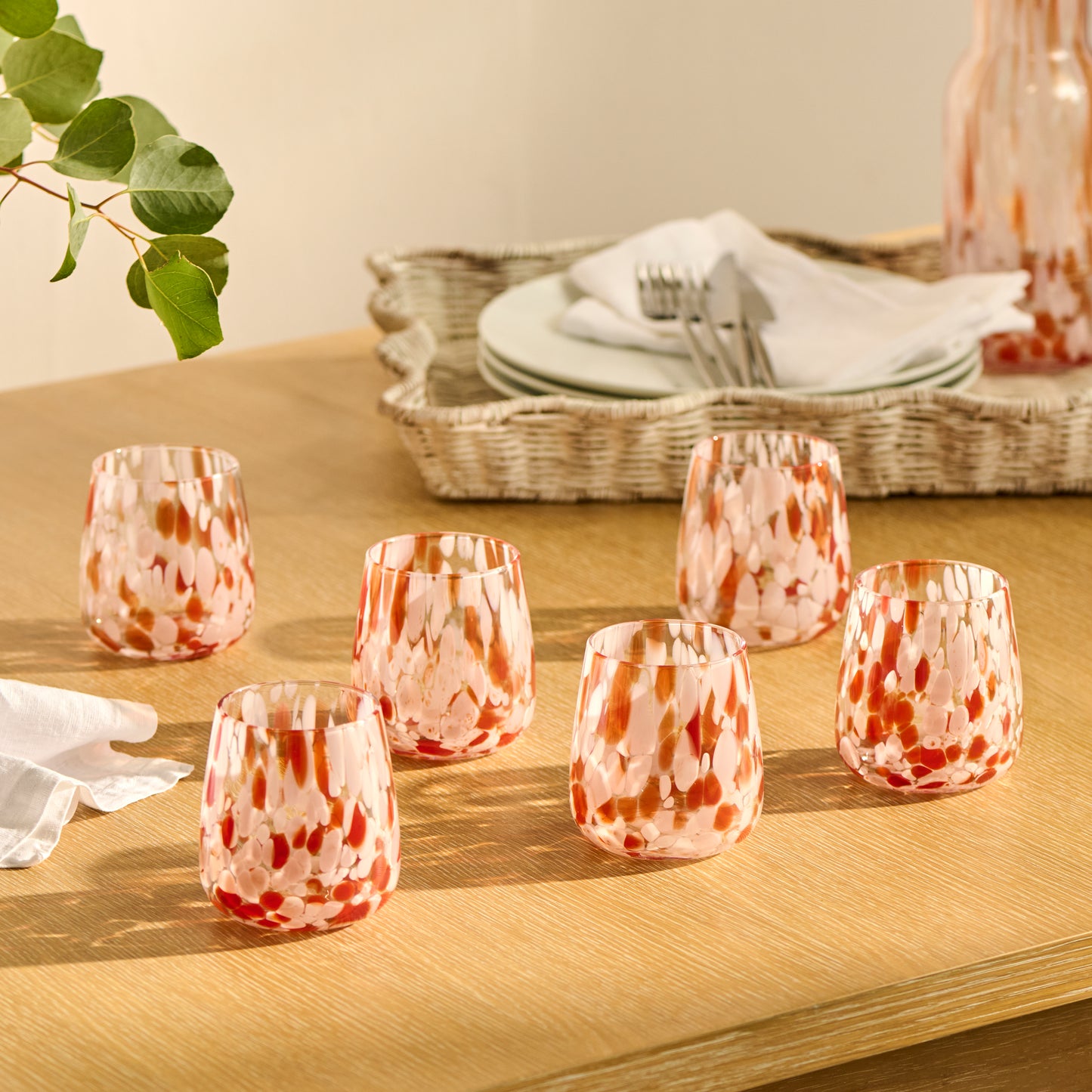 Lazio 9cm Glass Tumbler Set of 6 - Blush Pink Confetti - Laura James