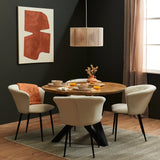 Levi Mango wood Dining Set - 4 Seater - Cleo Boucle Dining Chairs with Black Legs - Laura James