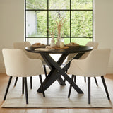 Levi Black Round Dining Table Set - 4 Seater - Freya Boucle Armchairs with Black Legs - Laura James 