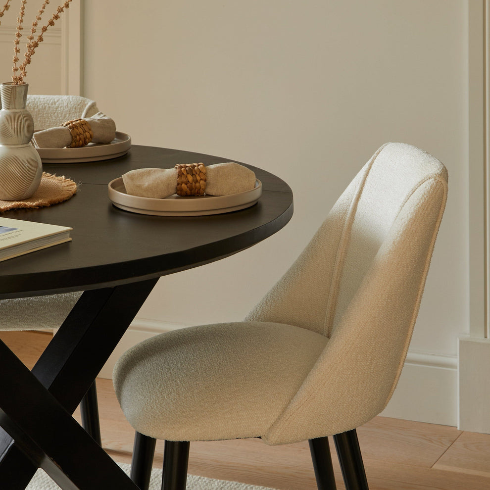 Freya Boucle Dining Chair - Set Of 2 - Black Oak Legs - Laura James
