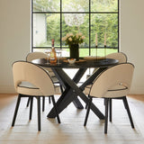 Levi Black Round Dining Table Set - 4 Seater - Marilyn Ivory and Black Piping Dining Chairs with Black Legs - Laura James 