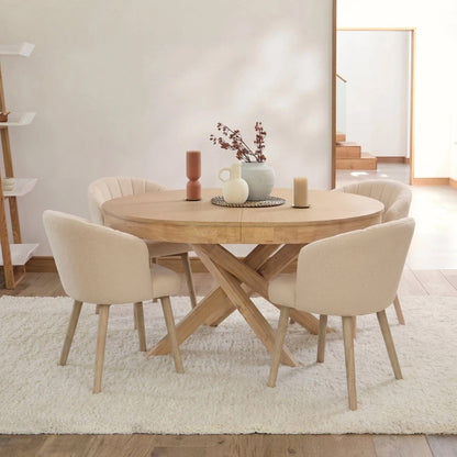 Arabella Light Beige Boucle Dining Chair - Set of 2 - Whitewash Oak Legs - Laura James 