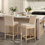 Reid Linen Grey Bar Stools - Set of 2 - Whitewash Mindi Wood Legs - Laura James 