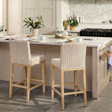 Reid Linen Grey Bar Stools - Set of 2 - Whitewash Mindi Wood Legs - Laura James 