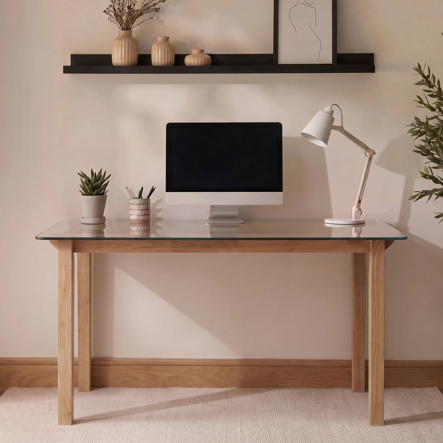 Lowell Whitewash Oak Desk - Clear Glass Top - Laura James 