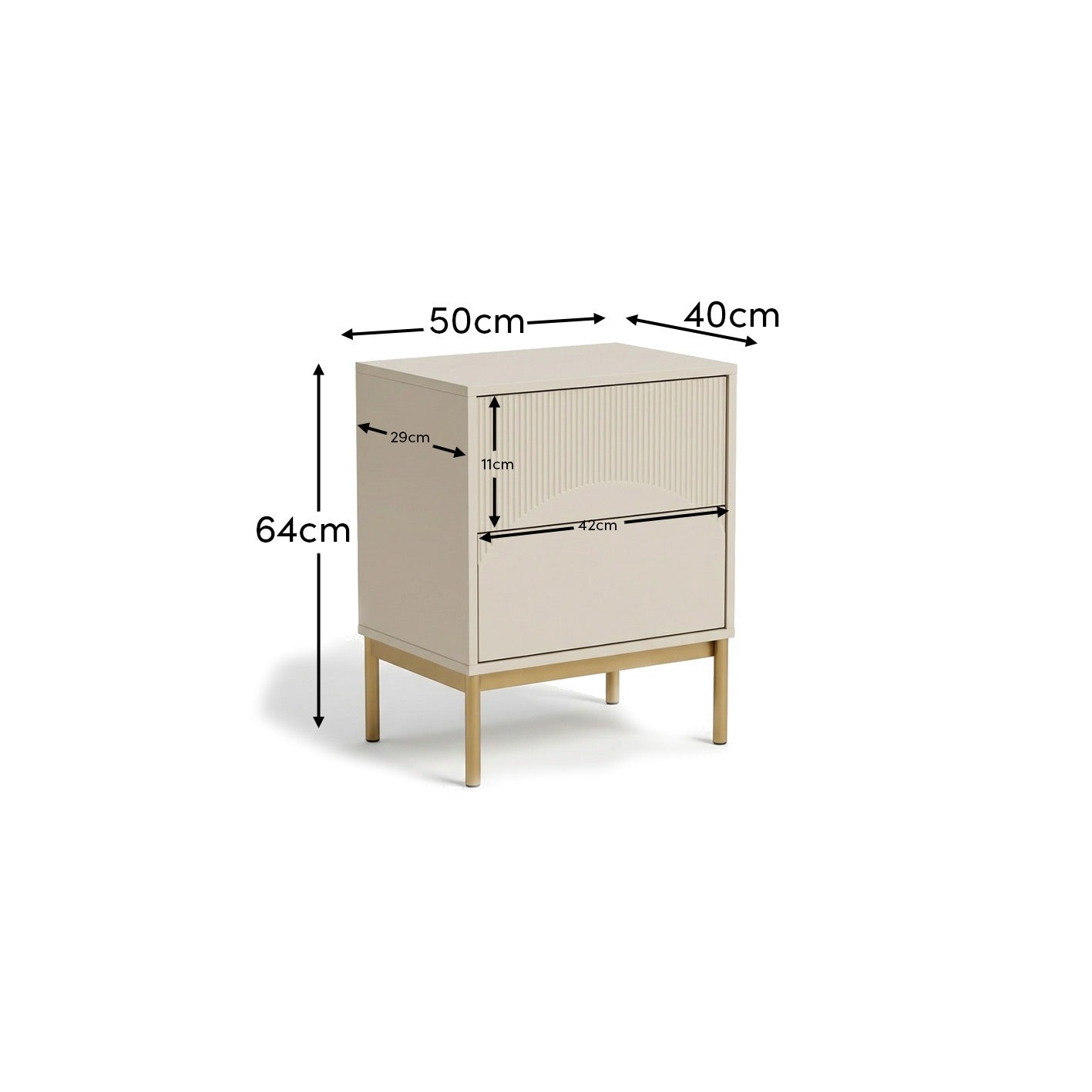 Luella 50cm 2 Drawer Bedside Table - Taupe - Laura James