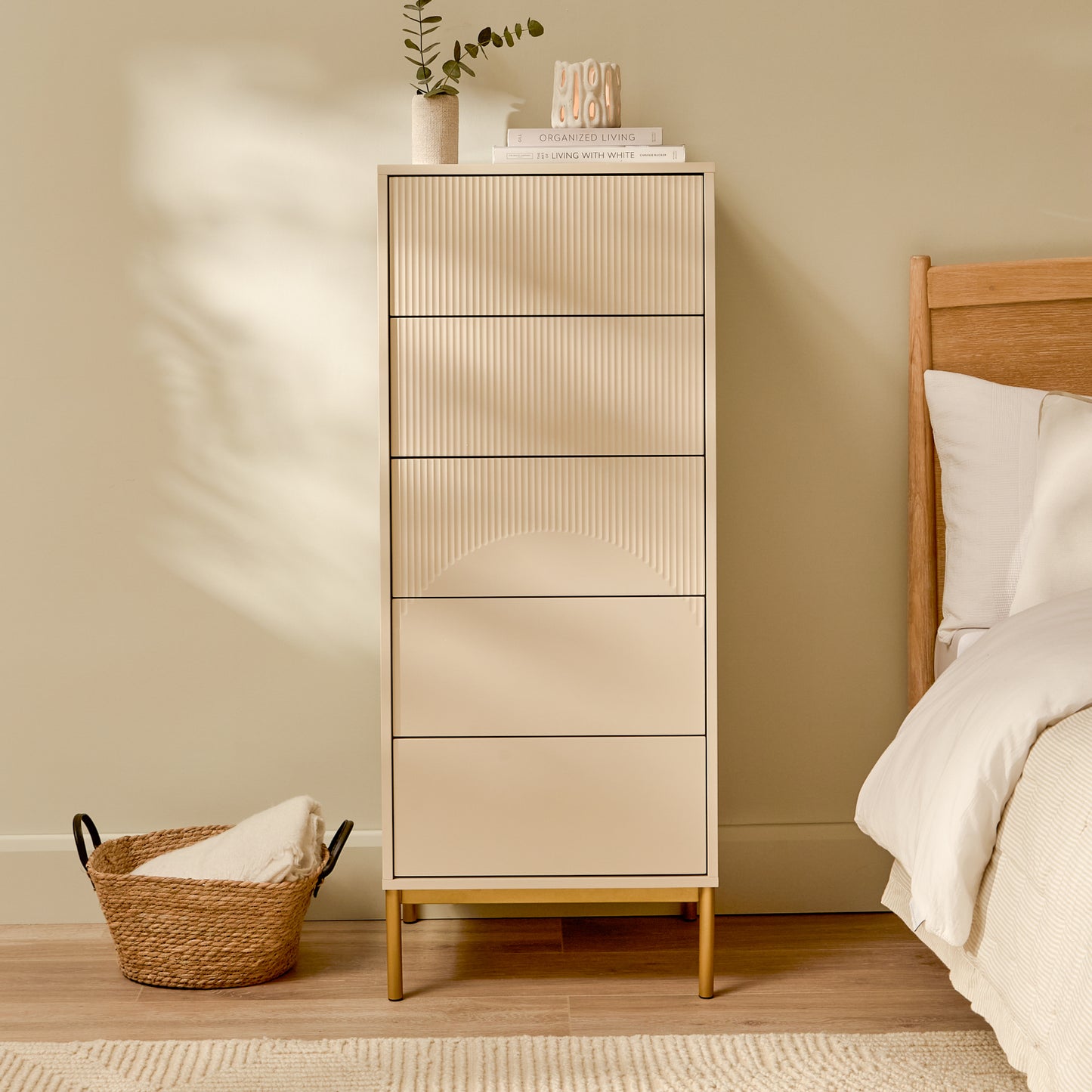 Luella 80cm 5 Drawer Tallboy - Driftwood - Laura James