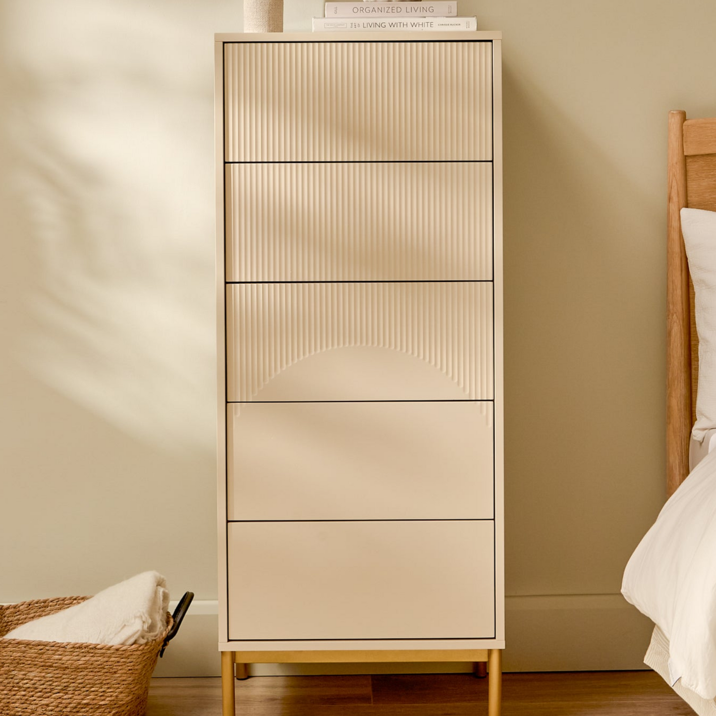 Luella 80cm 5 Drawer Fluted Tallboy - Driftwood