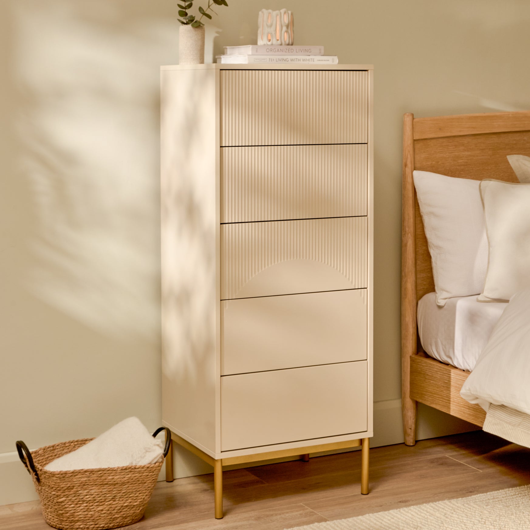 Luella 80cm 5 Drawer Tallboy - Driftwood - Laura James
