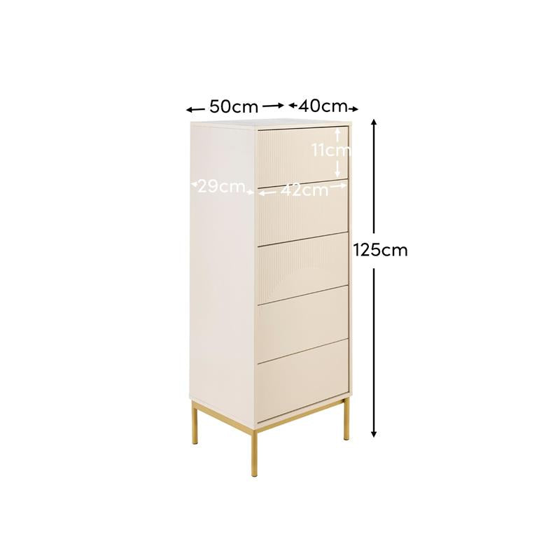 Luella 80cm 5 Drawer Tallboy - Driftwood - Laura James