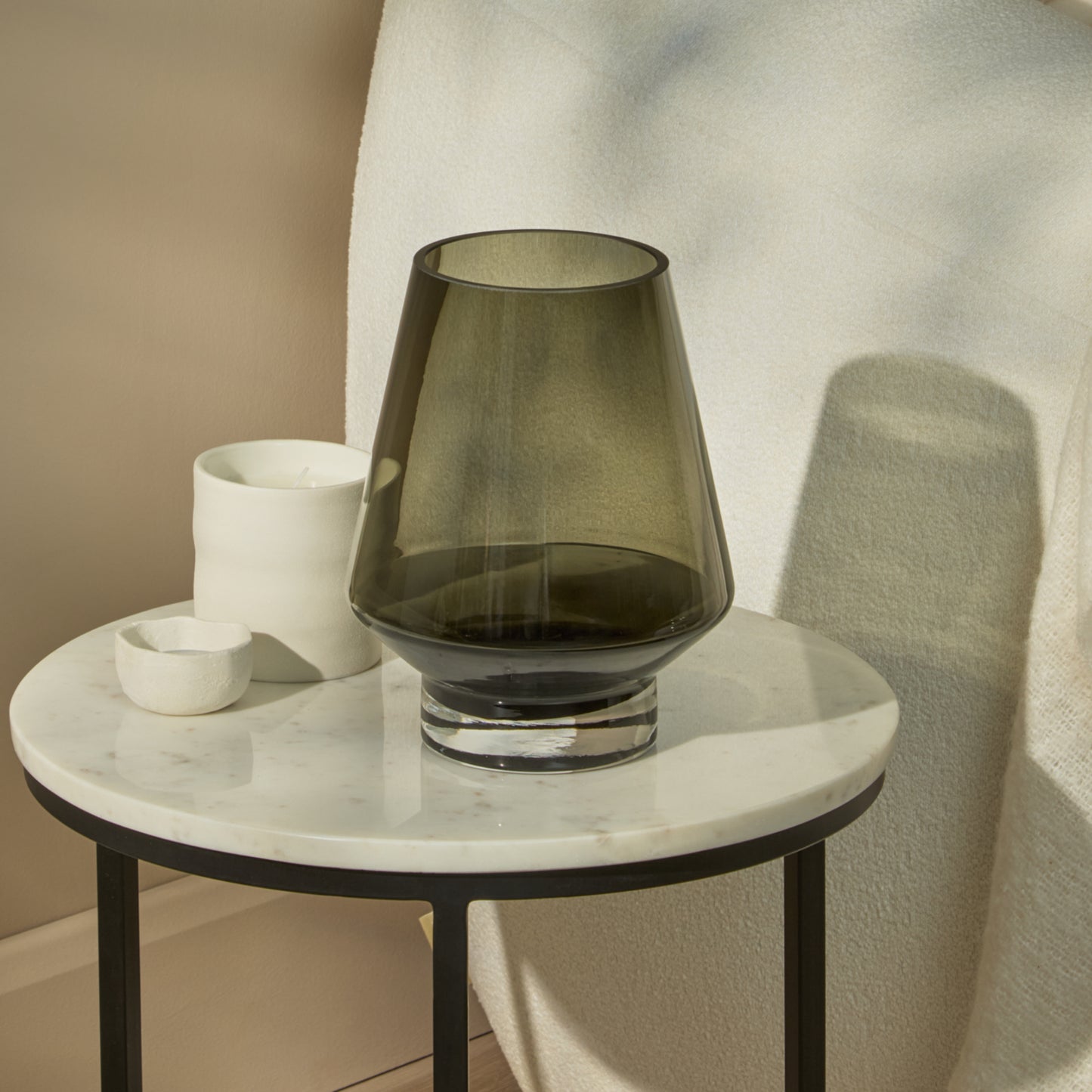 Lugano 22cm Glass Hurricane Vase - Smoke Grey - Laura James 