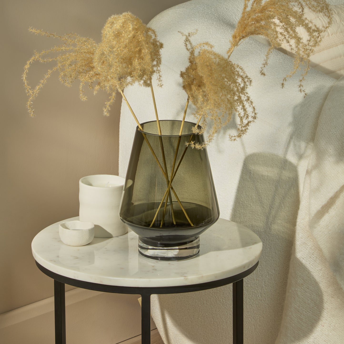 Lugano 22cm Glass Hurricane Vase - Smoke Grey - Laura James 