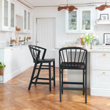 Mabel Black Oak Bar Stools - Set of 2 - Laura James 